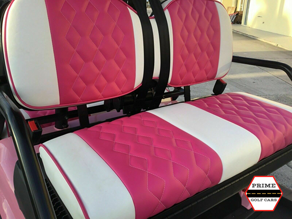 Pink and White Custom Seats golf cart maintenance, augusta golf cart service, battery service
