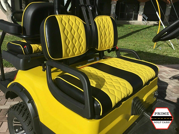 Yellow and Black Custom Seats golf cart maintenance, augusta golf cart service, battery service